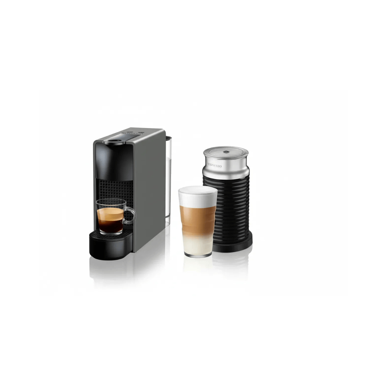 Nespresso Essenza Bundle  1450W Mini Automatic Espresso  Machine with Aeroccino Milk  Frother - Silver